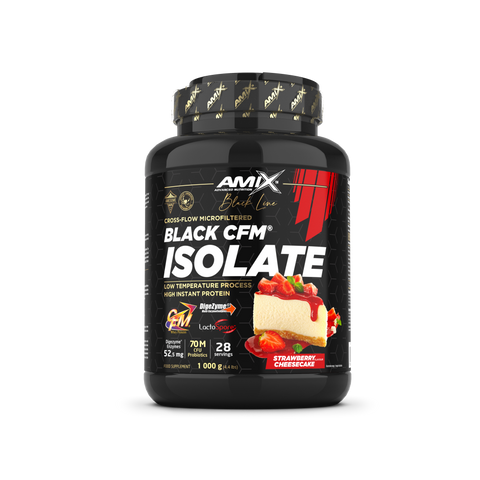 Proteína Black CFM Isolate – Black Line & BLACK CFM ISOLATE 1 KG Fresa-tarta de queso