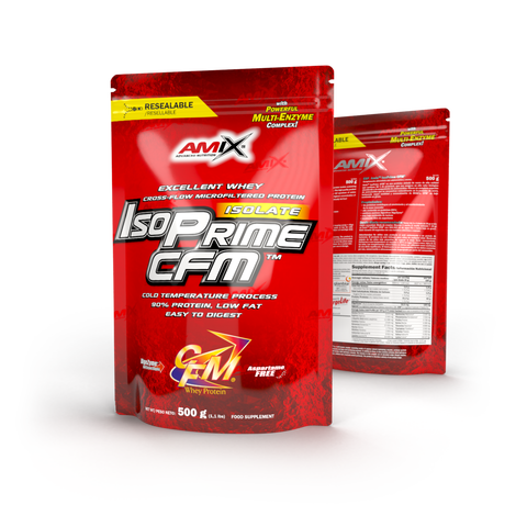 Proteína Isoprime CFM™ Isolate – Amix™ (3) & ISOPRIME CFM ISOLATE SACO 500 G Chocolate